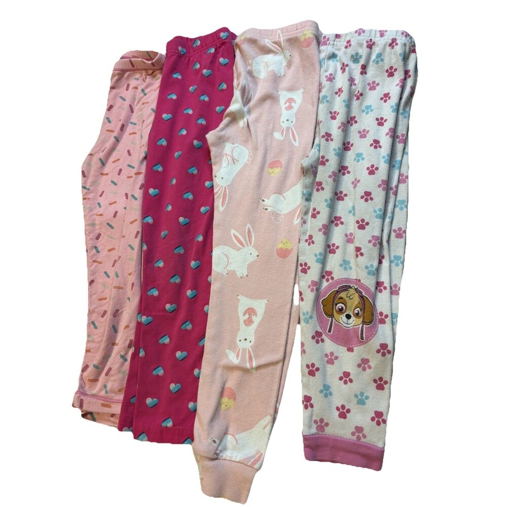 Girls 5T Leggings Lot 4 Pairs Pink Confetti Bunny Easter Paw Patrol GUC Mixed